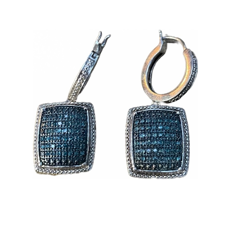 Diamond Blue Pompadour Rhodium over SS. Beautiful earrings - Picture 2 of 7